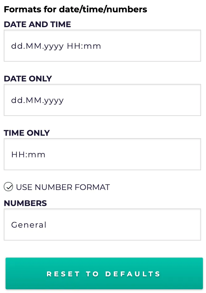 Format settings