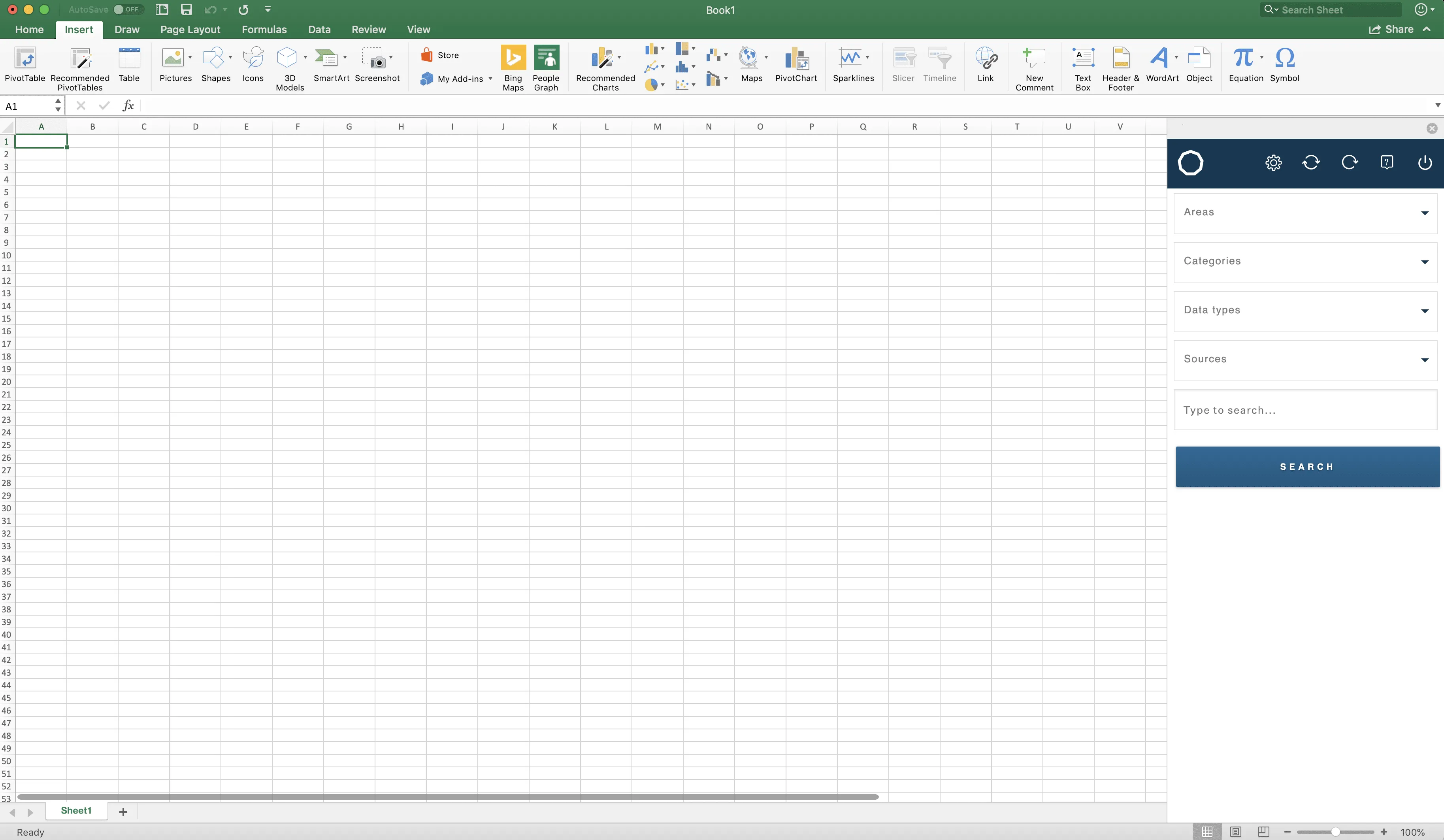 The add-in open next to a spreadsheet
